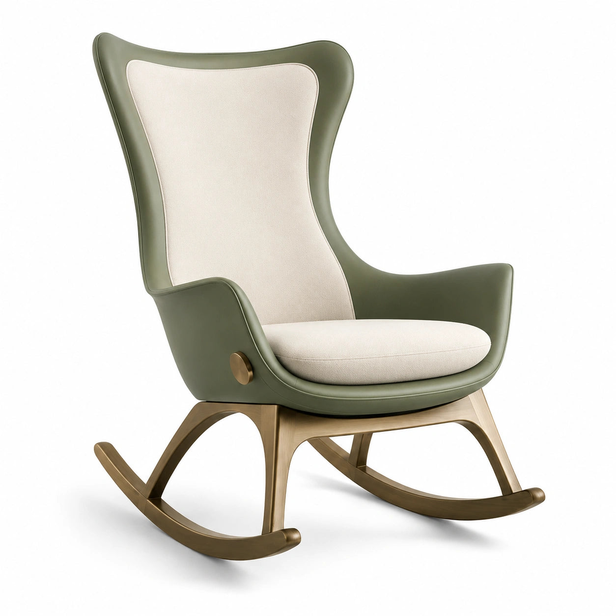 Mecedora de cuero sintético y metal, 80 cm x 70 cm x 95 cm, Verde/Crema