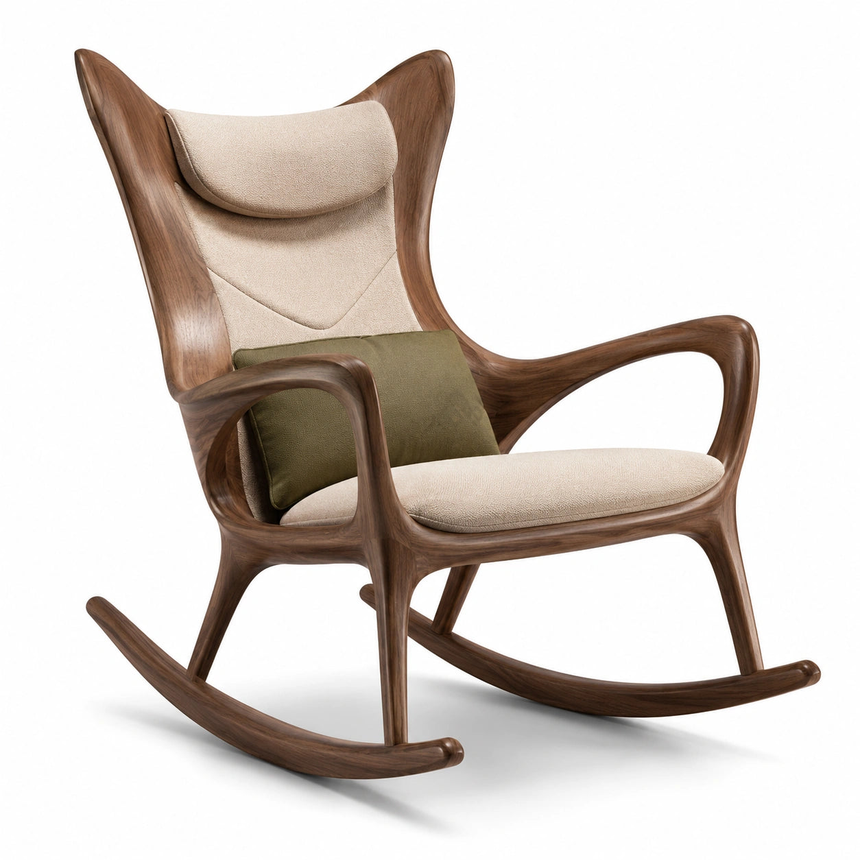 Mecedora de madera con asiento de poliéster beige