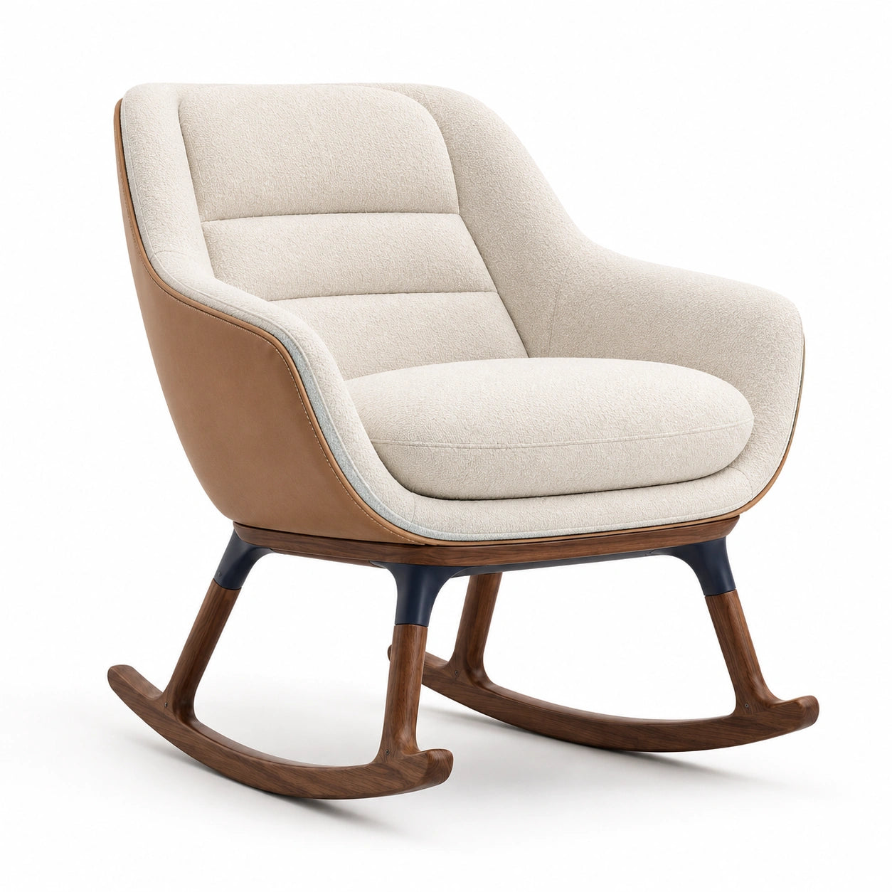 Mecedora de Madera de Nogal y Tapizado en Poliéster Beige