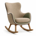 Sillón mecedora de tejido marrón y verde con patas de madera