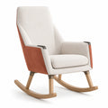 Silla mecedora de tela y cuero sintético con base de madera