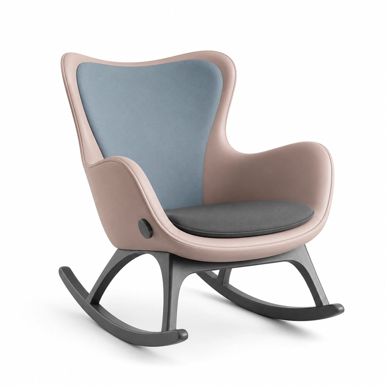 Silla mecedora con estructura de polipropileno y tapizado azul y gris