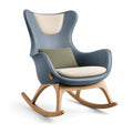 Silla Mecedora de Poliuretano Azul y Beige con Cojín Verde y Base de Haya