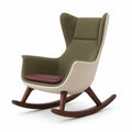 Mecedora de poliéster con asiento de cuero sintético y estructura de madera, 90x80x105 cm, Verde/Crema/Granate