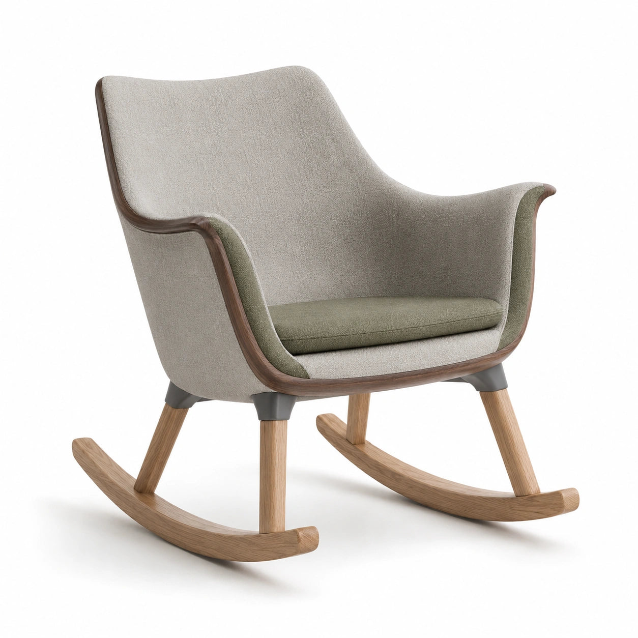 Silla mecedora de tela con estructura de madera de roble