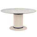 Mesa redonda de mármol sintético y base de MDF beige, diámetro 120 cm