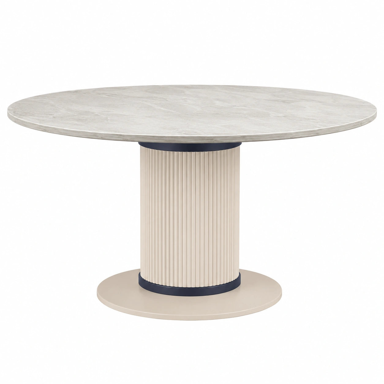 Mesa redonda de mármol sintético y base de MDF beige, diámetro 120 cm
