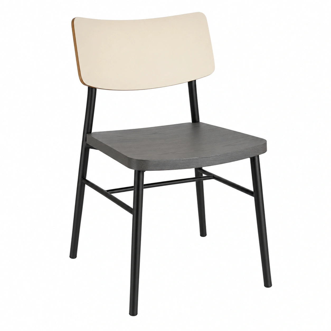Silla de comedor con respaldo de madera contrachapada y asiento de MDF con estructura de acero