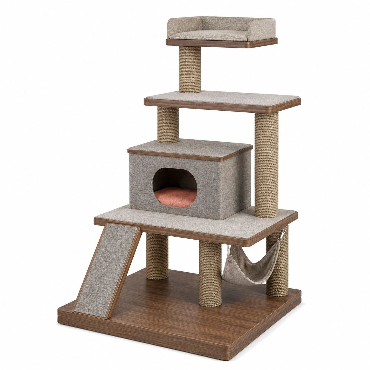 Árbol para Gatos Multinivel con Rascador y Cueva de Tela Gris