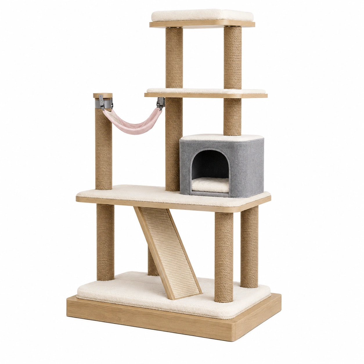 Árbol para Gatos de Madera y Sisal Beige/Gris