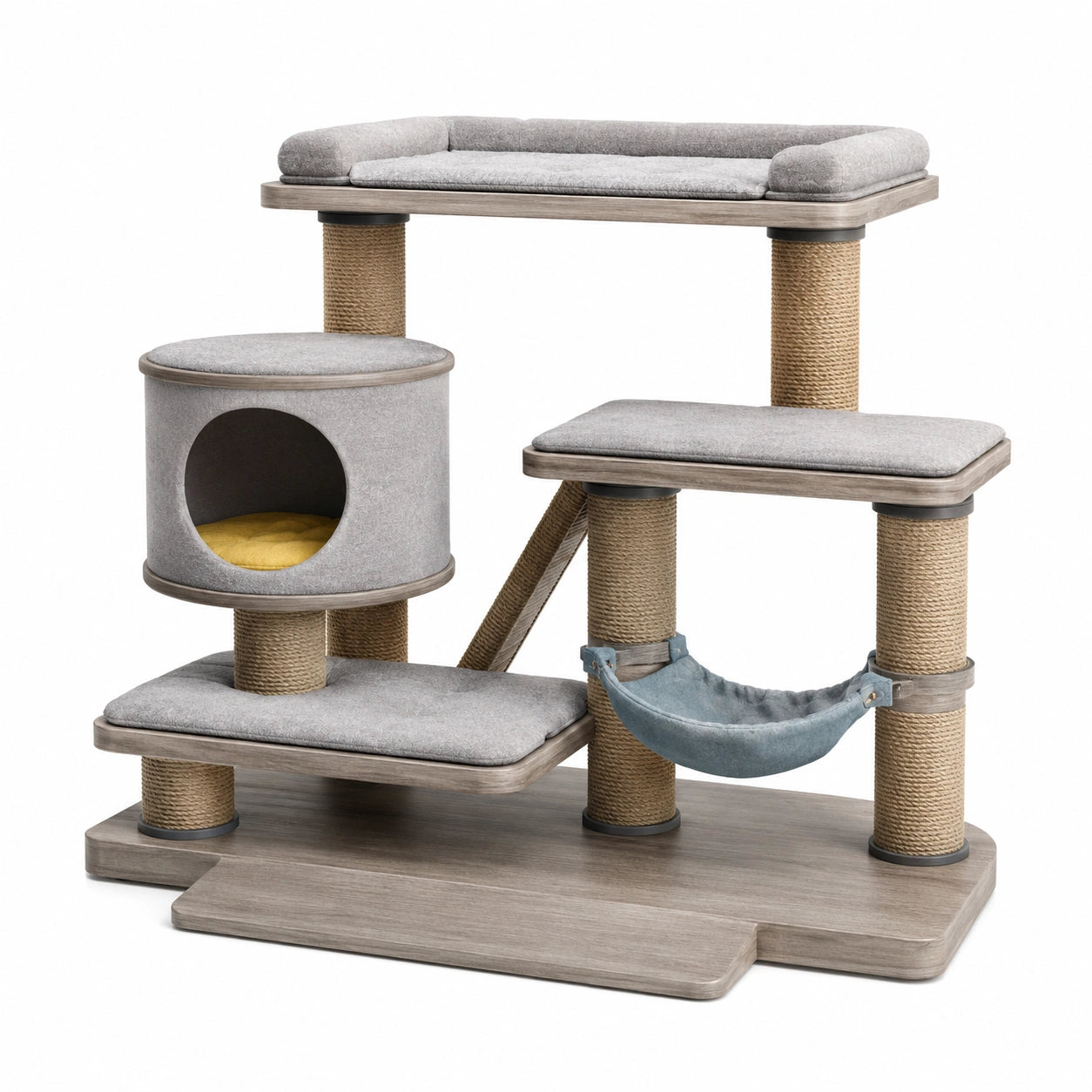Árbol para Gatos de Madera con Sisal y Tela Gris Claro