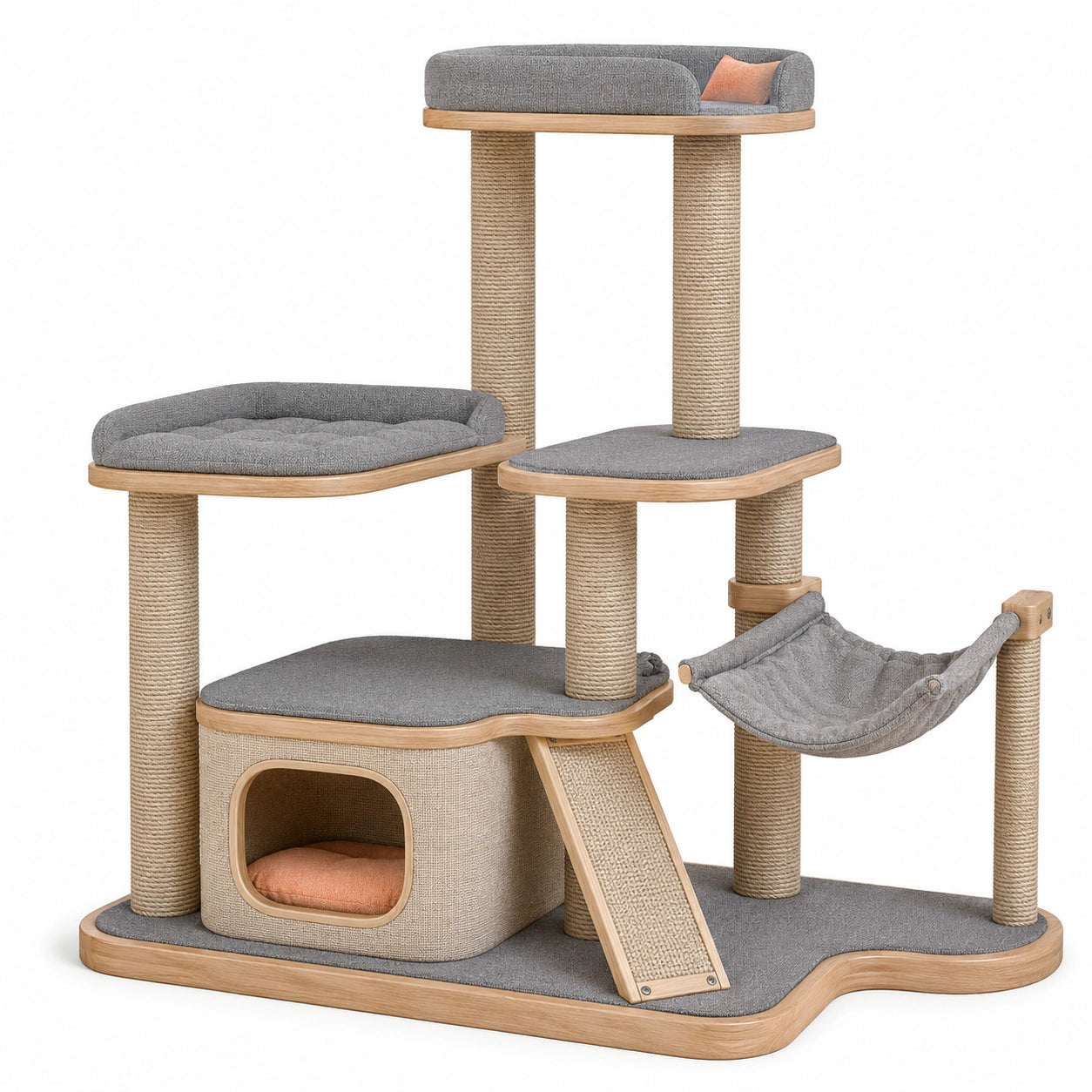 Árbol para gatos de madera y sisal gris y beige