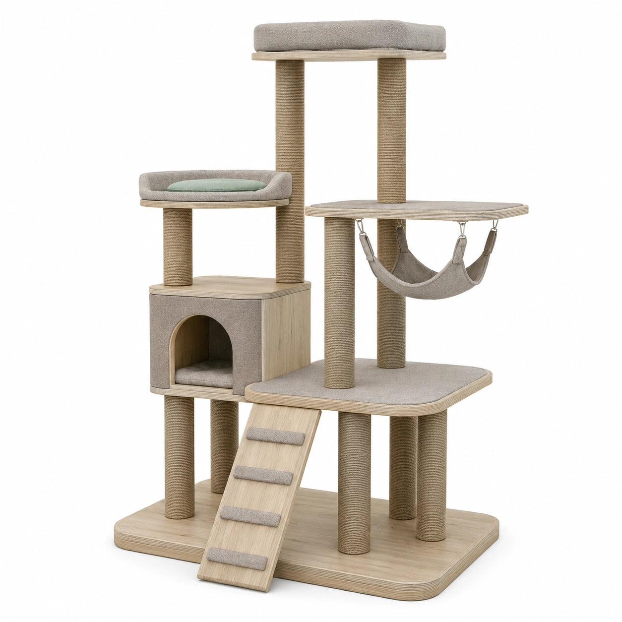 Árbol Rascador para Gatos de Madera y Sisal Beige