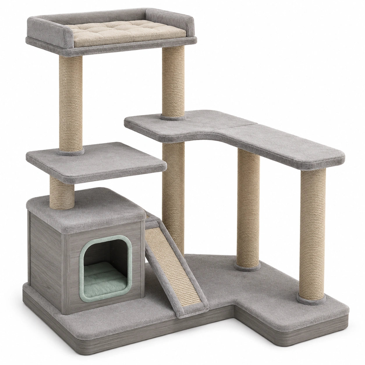 Árbol para gatos de MDF y sisal Gris y Beige
