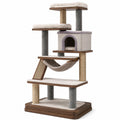 Árbol rascador para gatos de madera y tela de felpa con hamaca 142 cm Beige/Madera