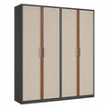 Armario de Madera y Metal de 4 Puertas Beige y Negro