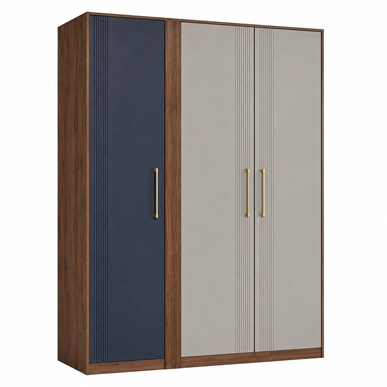 Armario de Tres Puertas de Madera y Paneles de Color Azul Marino y Gris