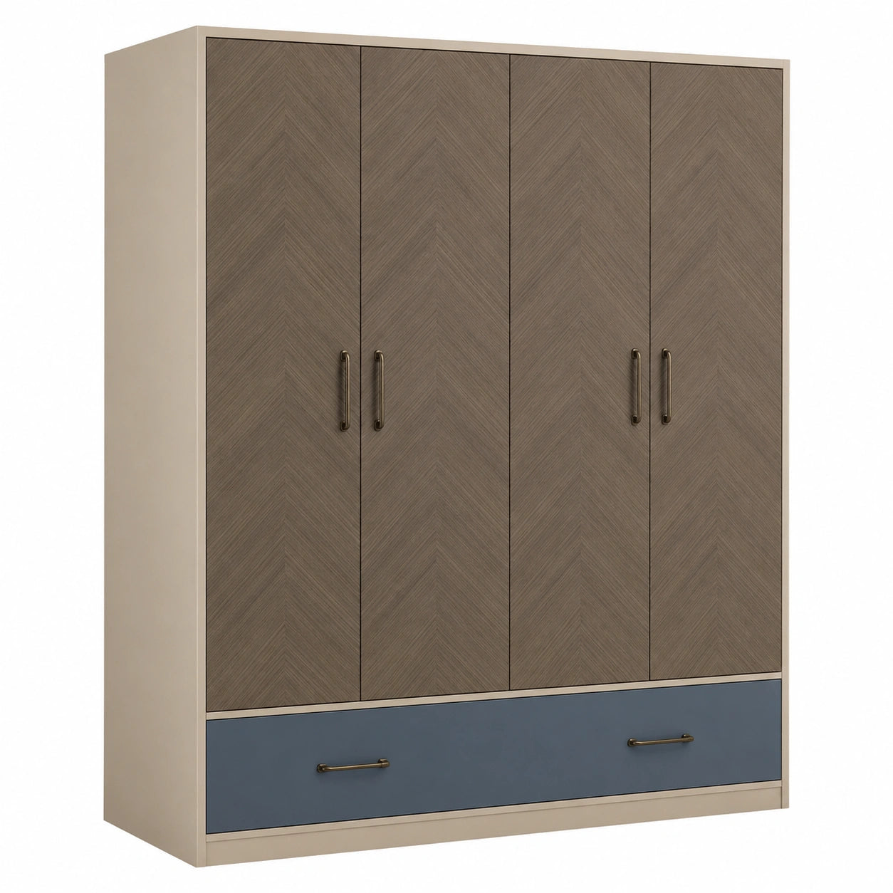 Armario de Madera Marrón y Azul con 4 Puertas y 1 Cajón