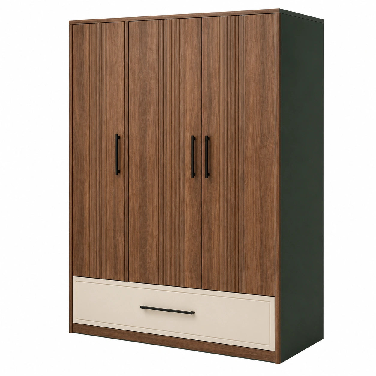Armario de 3 puertas con cajón de madera de Haya Marrón/Negro