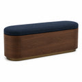 Banco de almacenamiento de madera con cojín de tela azul 120 cm
