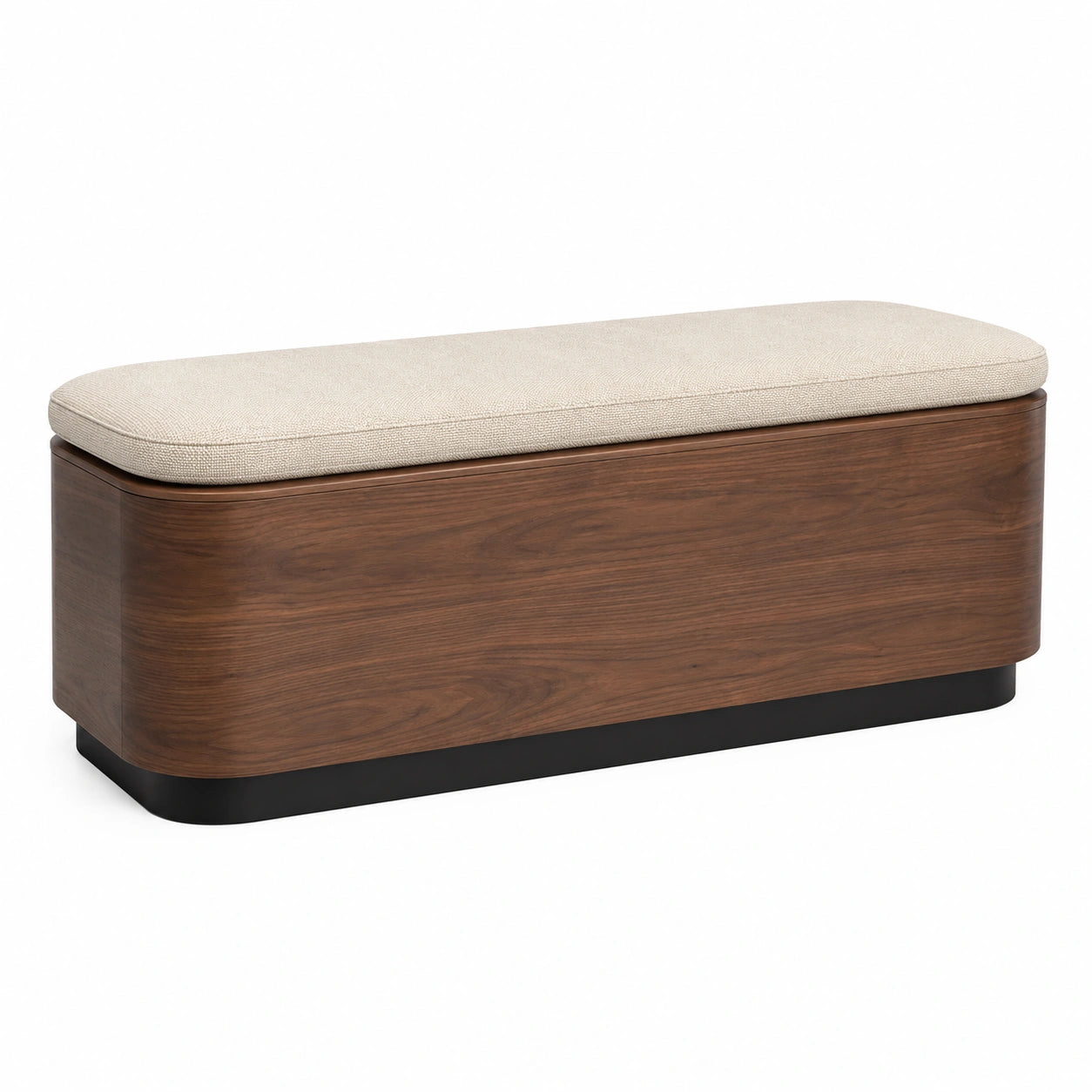 Banco de Almacenamiento de Madera de Nogal y Tela Beige