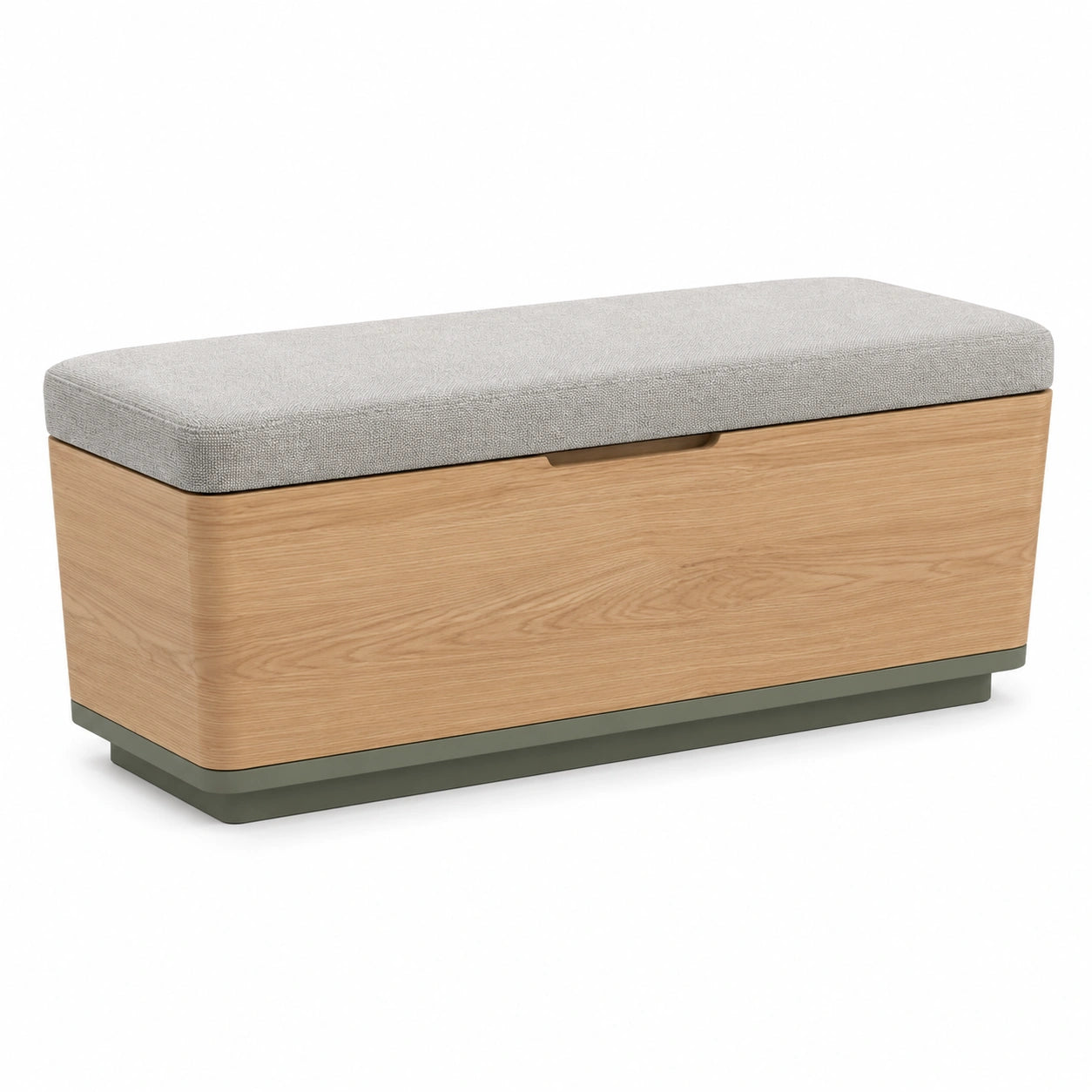 Banco de almacenamiento de madera con tapizado gris