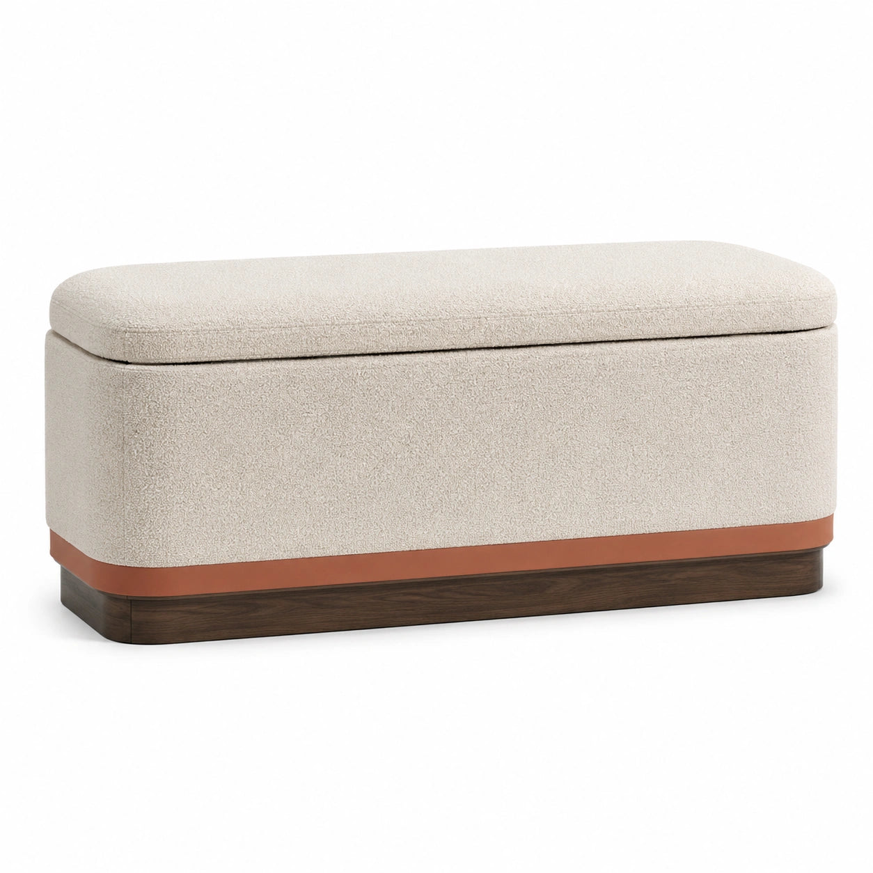 Banco de almacenamiento de tela beige con base de madera