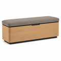 Banco de almacenamiento con asiento en poliuretano gris y estructura de madera de roble