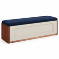 Banco de almacenamiento de madera con cojín azul 120 cm
