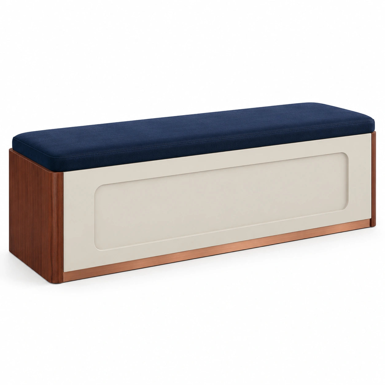 Banco de almacenamiento de madera con cojín azul 120 cm