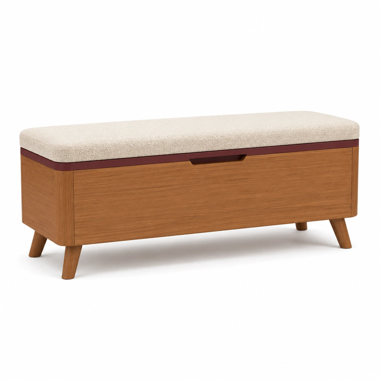 Banco de madera con asiento tapizado beige