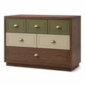 Cajonera de Madera con 5 Cajones en Marrón, Verde y Beige