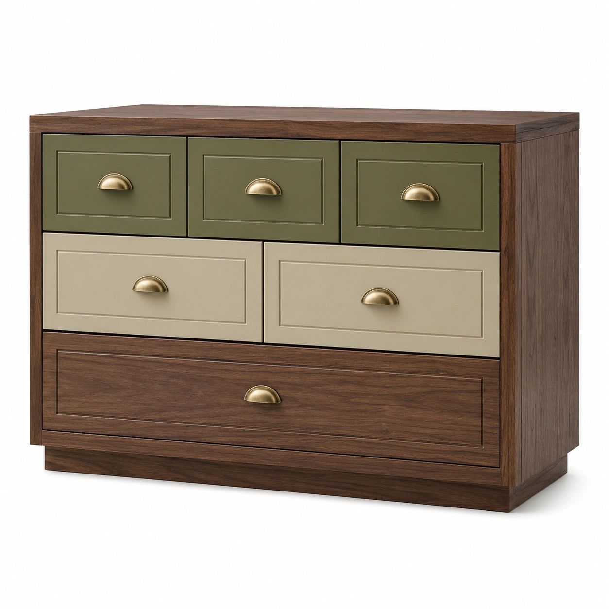 Cajonera de Madera con 5 Cajones en Marrón, Verde y Beige