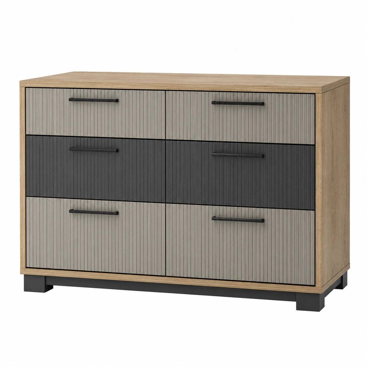 Cajonera de Madera con 6 Cajones de Melamina Gris y Negro