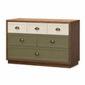 Cajonera de Madera y Melamina Verde y Blanco con 5 Cajones