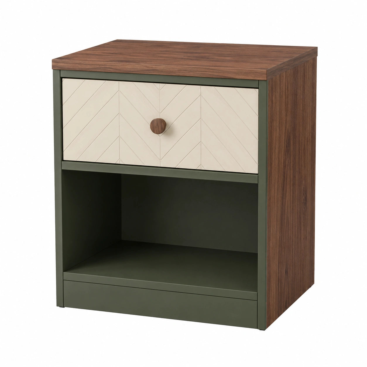 Mesa Auxiliar de Madera con Cajón y Estante Verde Oliva 50x40x30cm