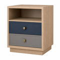 Mesita de Noche de Madera Contrachapada con Cajones Azul y Gris