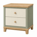 Mesa de Noche de MDF y Roble con 2 Cajones Verde y Beige