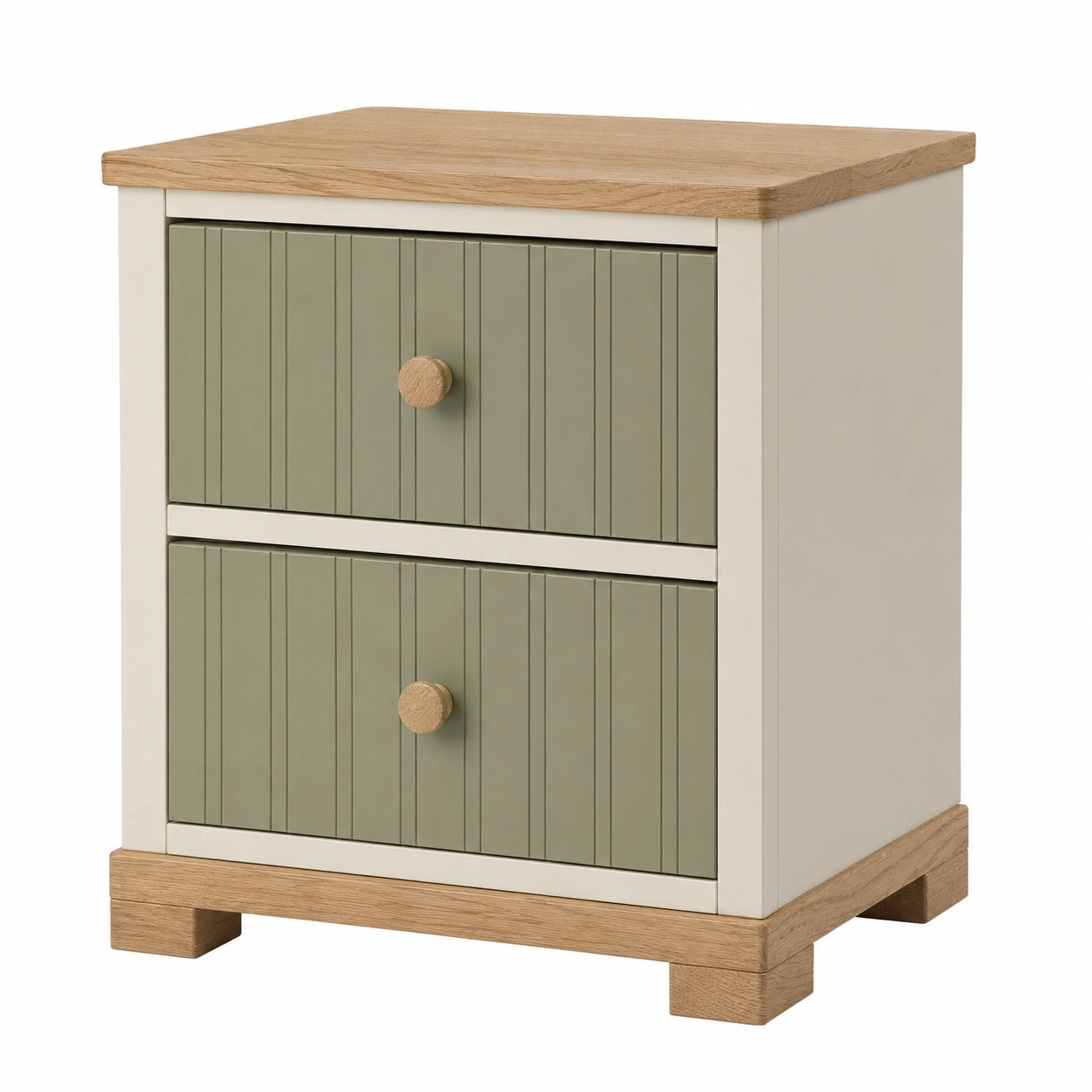 Mesita de Noche de MDF con 2 Cajones de Madera Verde y Blanco 45x60x40 cm