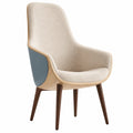 Silla de Madera y Tela Beis con Panel Azul