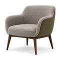 Sillón de poliéster gris y verde con patas de madera