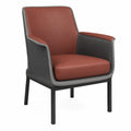 Sillón de cuero sintético marrón y gris con estructura de acero