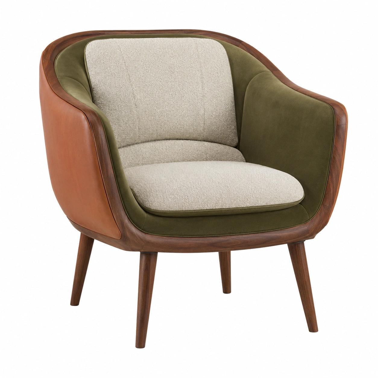 Sillón de Madera con Tapizado de Tela y Cuero