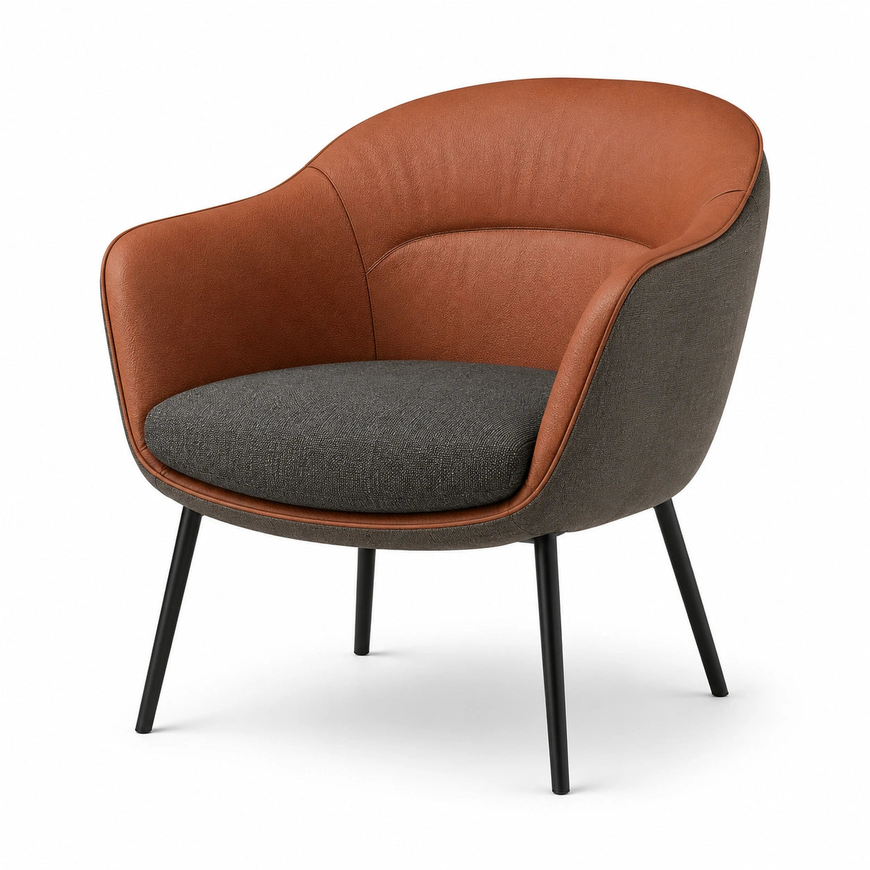 Sillón de Tela Gris y Cuero Sintético Marrón con Patas de Metal
