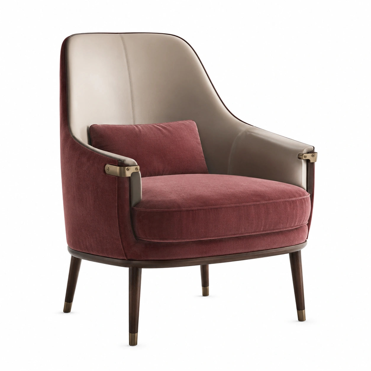 Sillón de Tela y Cuero Sintético con Estructura de Madera 75x85x95 cm Burdeos/Beige