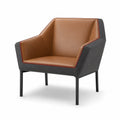 Sillón de Cuero PU Marrón y Tela Gris con Patas Metálicas