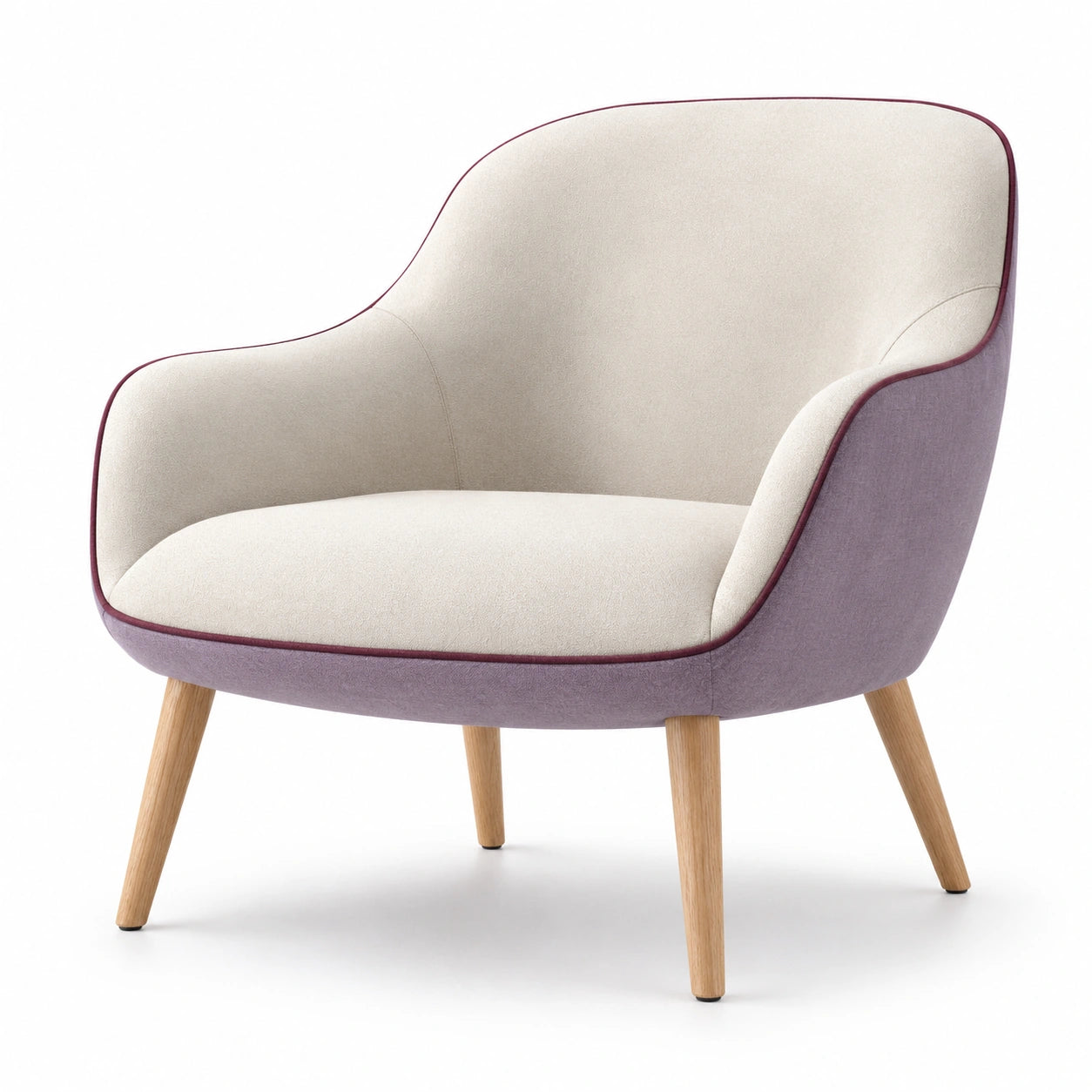 Sillón de Tela Beige y Lila con Patas de Roble