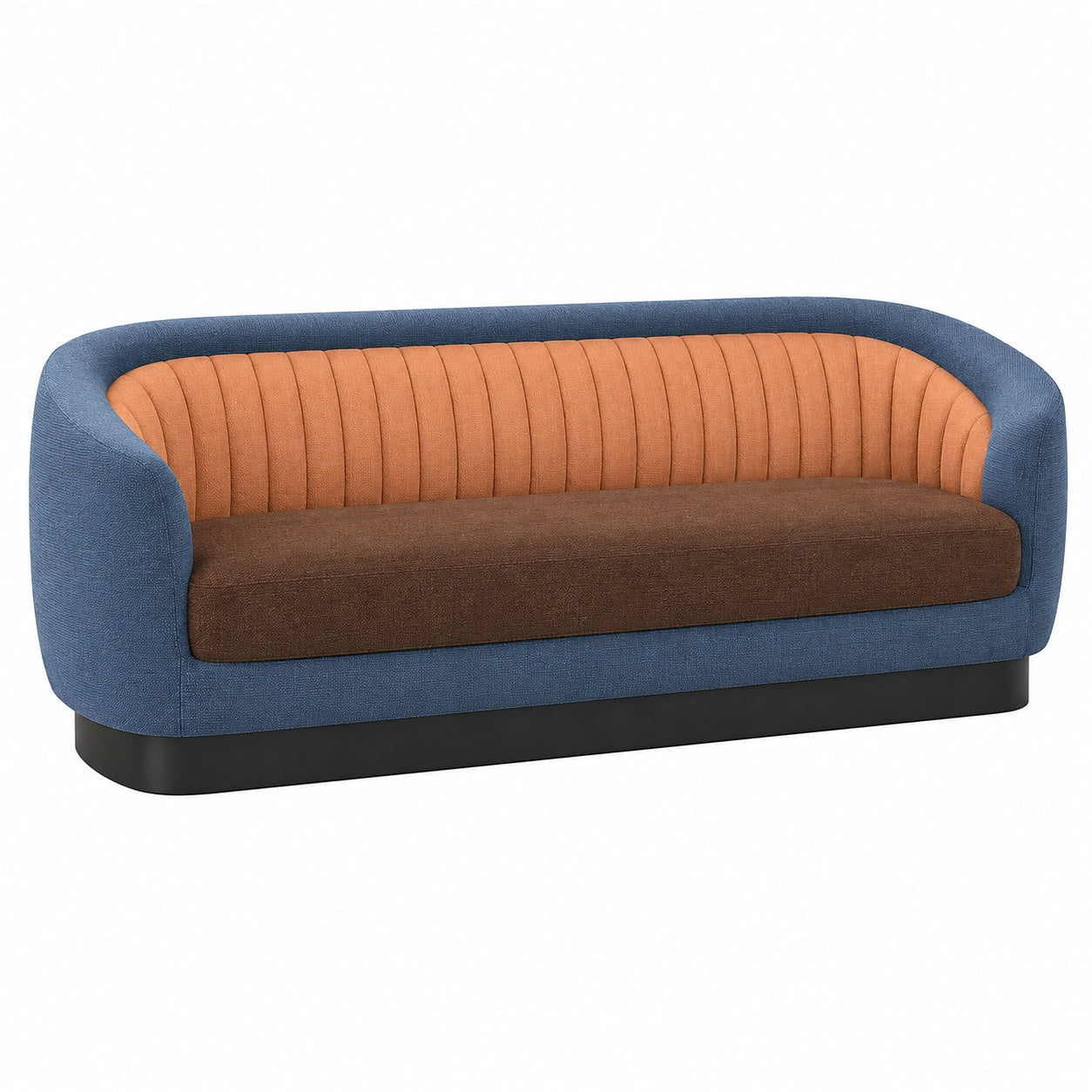 Sofá de Tres Plazas con Tapicería de Poliéster Azul, Marrón y Naranja