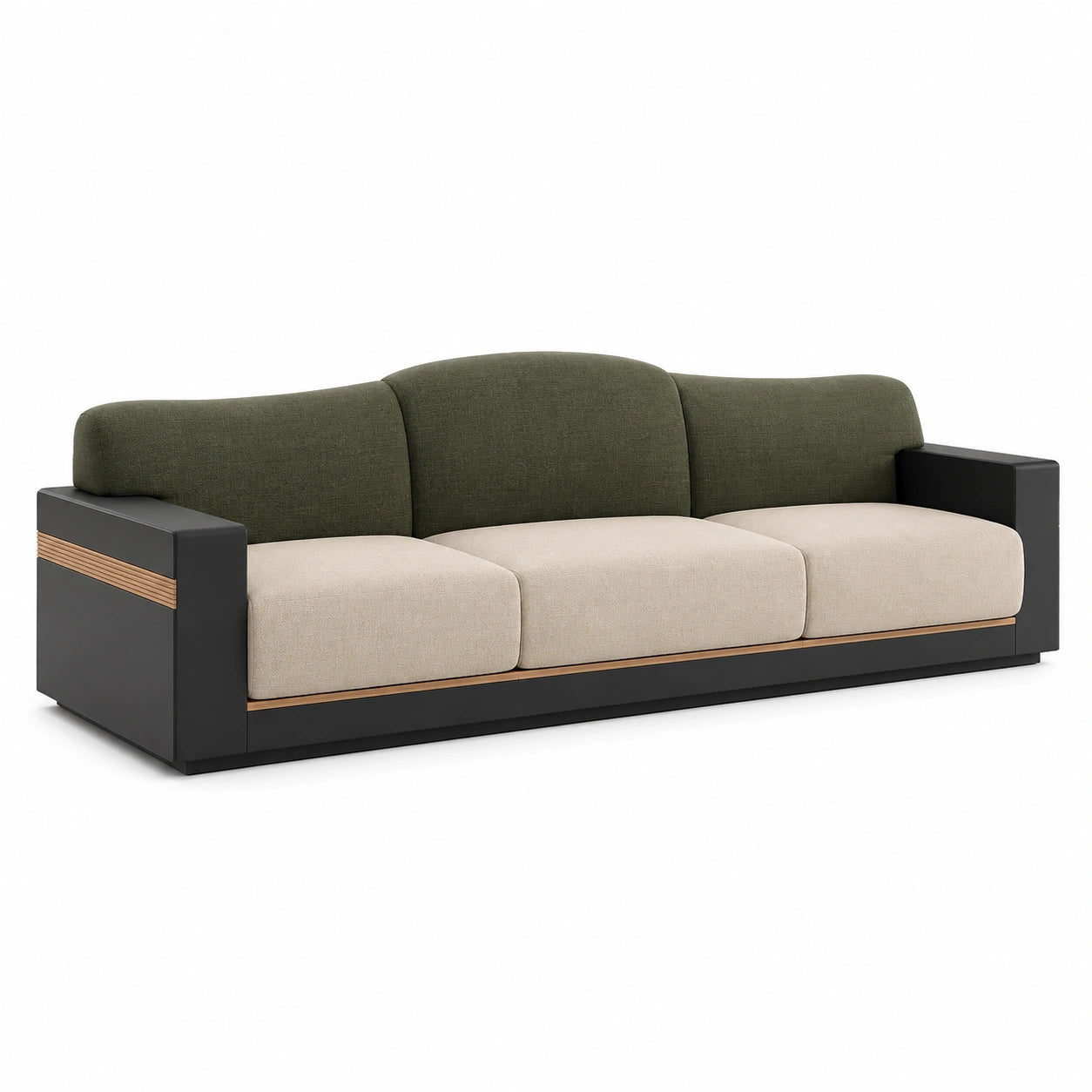Sofá de Tela de 3 Plazas con Brazos Cuadrados Verde/Beige