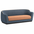 Sofá de Tela Azul y Naranja con Base de Madera